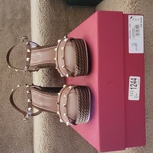 115mm Rockstud Torchon Silk Wedge Espadrilles